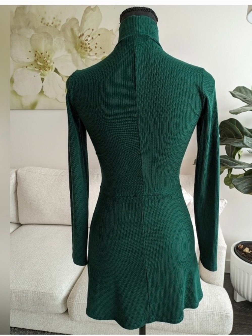 Reformation Maya Long-Sleeve Knit Mini Dress in Deep Hunter Green - Picture 2 of 9